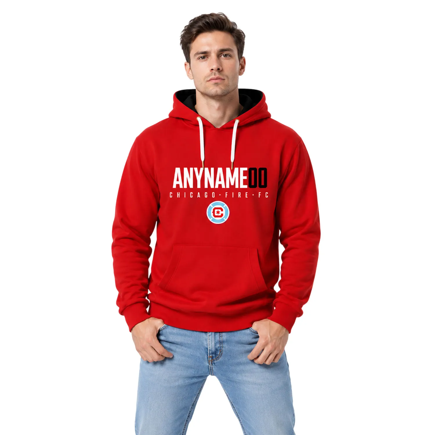 Chicago Fire Red Hoodie Custom Name and Number Bold Fanwear
