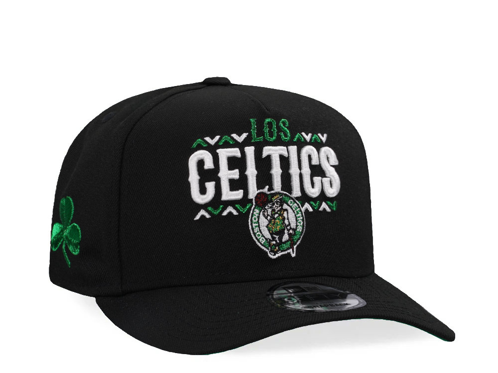 New Era Boston Celtics Black Metallic Green A Frame 9Fifty Snapback Hat front