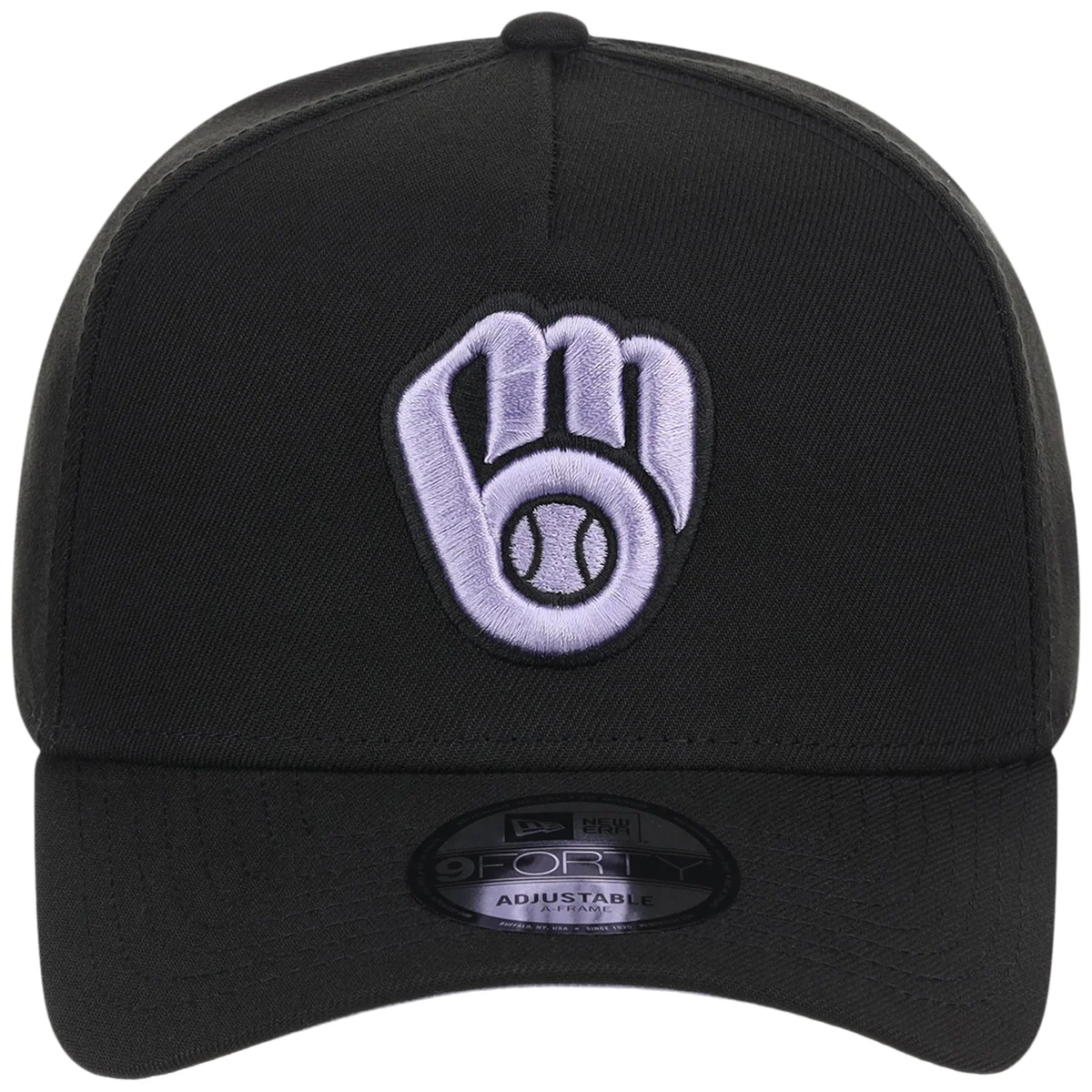 Milwaukee Brewers MLB Black x Lavender FASHION CORE New Era 9FORTY A-Frame detail view