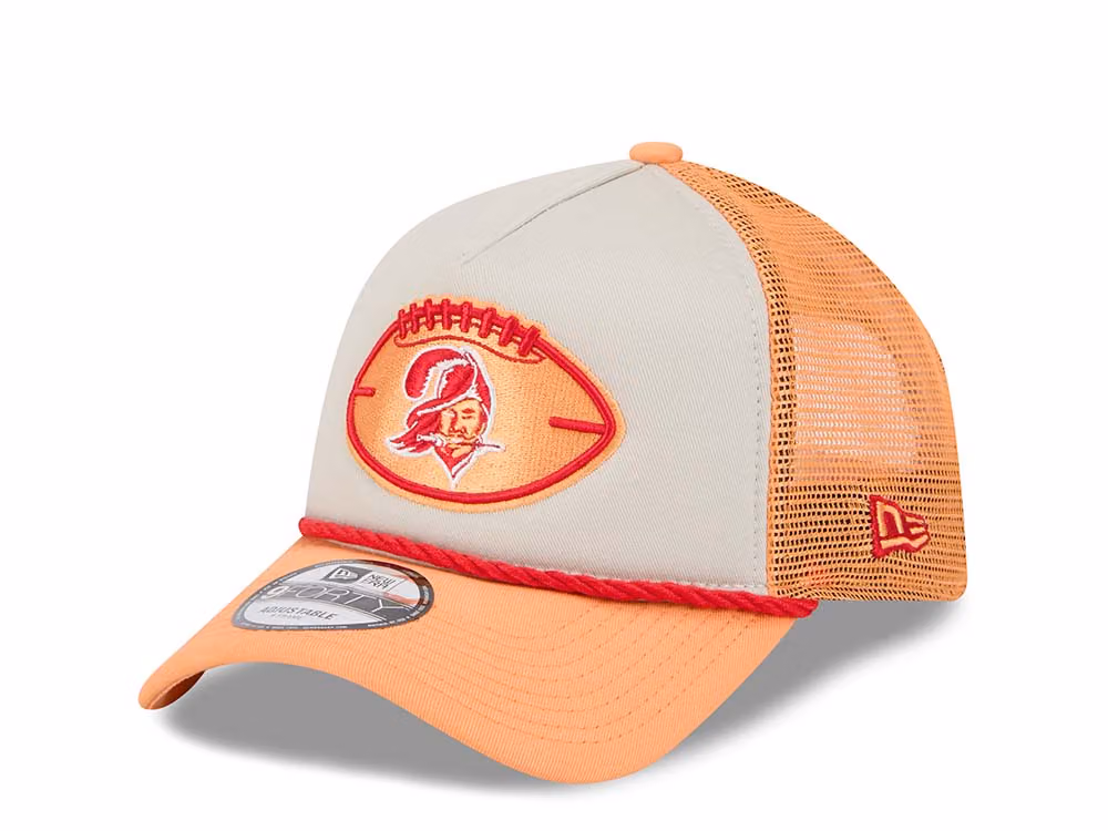 New Era Tampa Bay Buccaneers Sideline 2024 9Forty A Frame Trucker Snapback Hat front