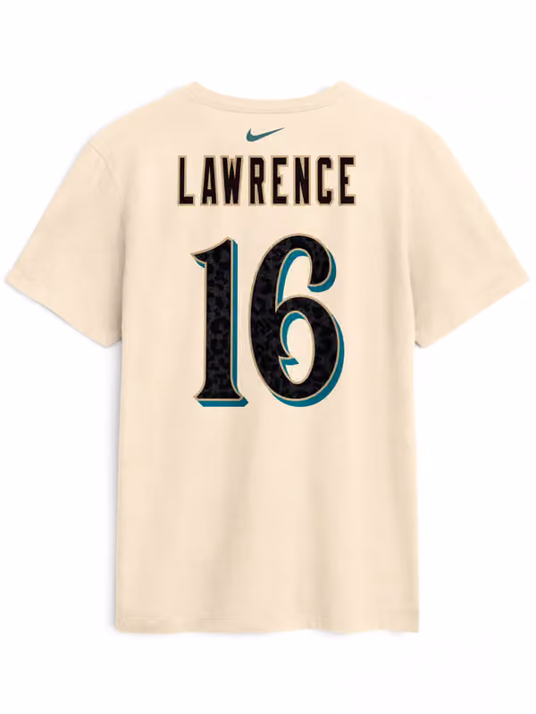 Trevor Lawrence #16 Jacksonville Jaguars 2026 NFL Rivalries Player T-Shirt Natural view 3