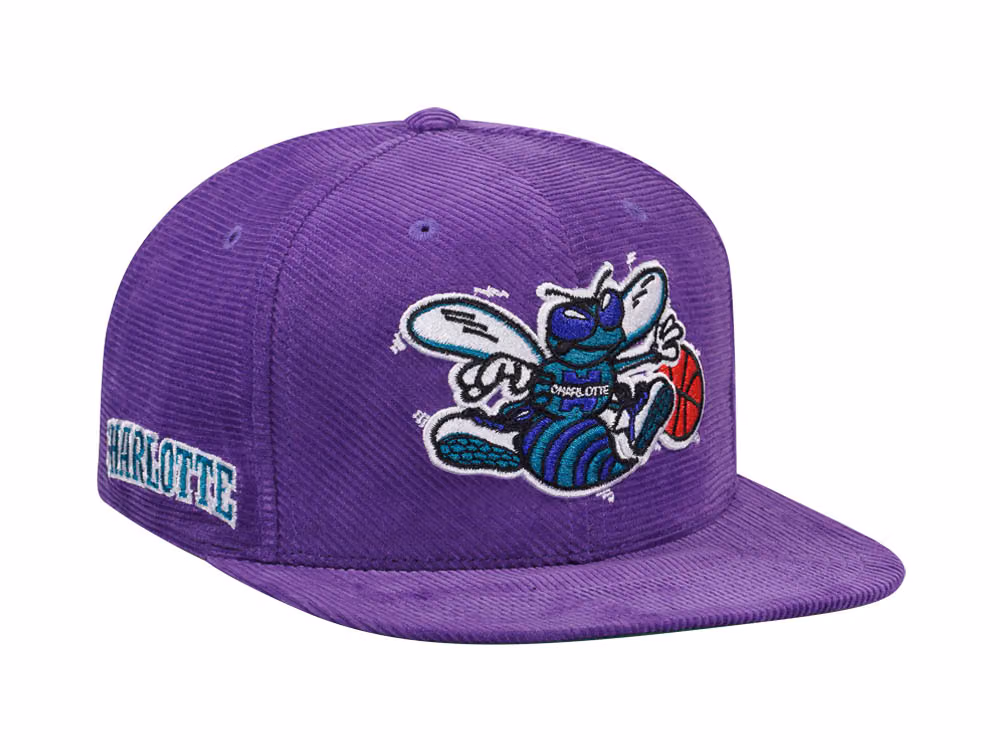Mitchell & Ness Charlotte Hornets Purple Cord Hardwood Classic Snapback Hat front