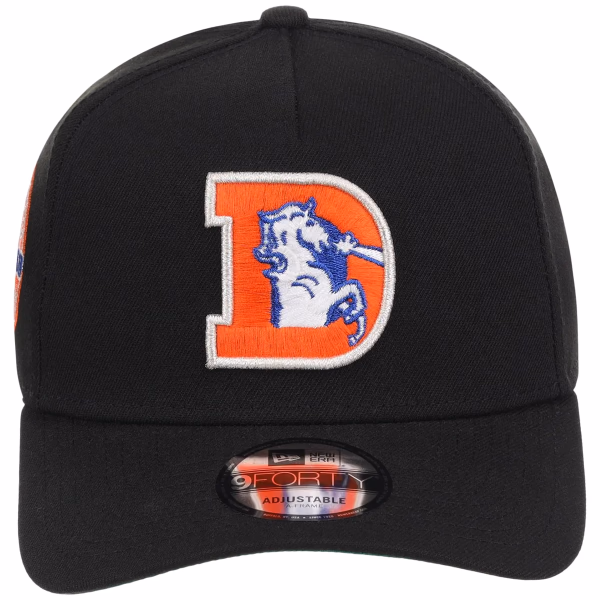 Denver Broncos NFL Black Dome New Era 9FORTY A-Frame detail view