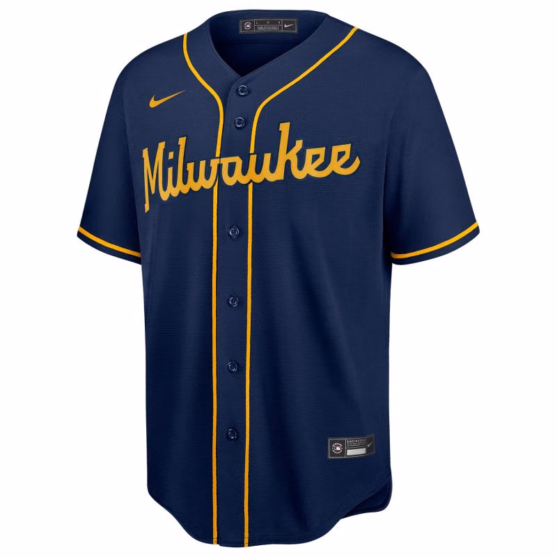 Milwaukee Brewers Nike Replica MLB Alternate Road Jersey Navy view 1