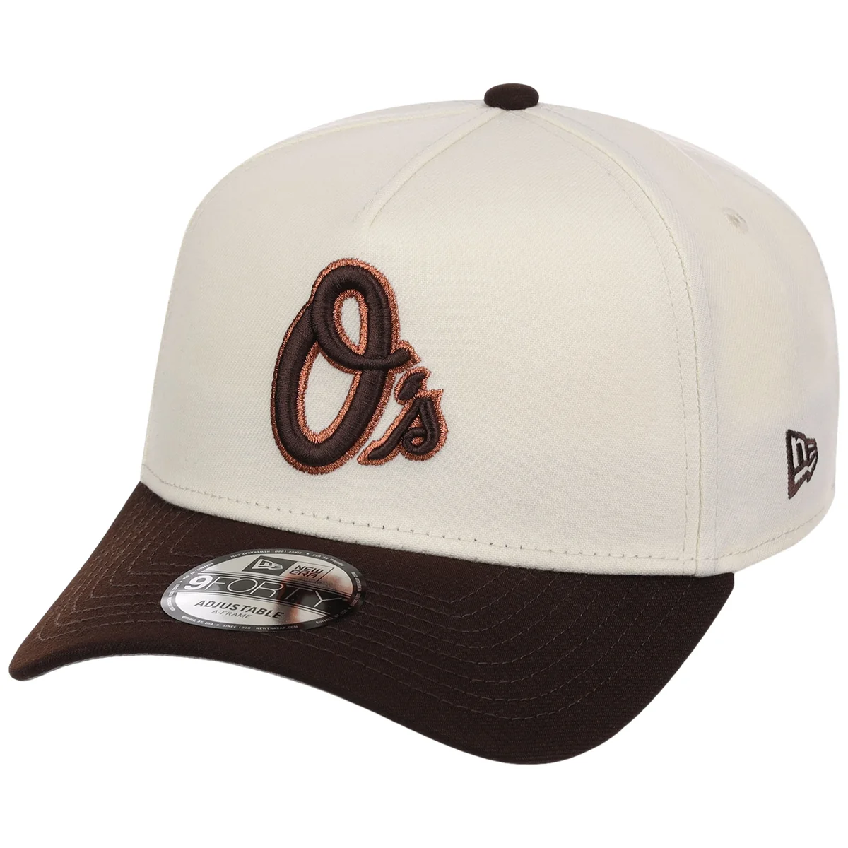 Baltimore Orioles MLB Chrome x Burnt Wood FASHION CORE New Era 9FORTY A-Frame detail view