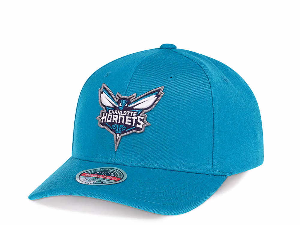 Mitchell & Ness Charlotte Hornets Team Ground Red Line Teal Solid Flex Snapback Hat front