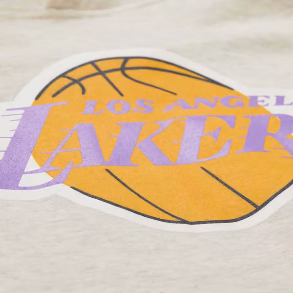 Los Angeles Lakers Slammin Mitchell & Ness NBA Hoodie Oatmeal Heather view 4