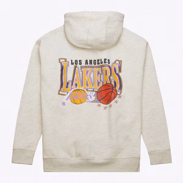 Los Angeles Lakers Slammin Mitchell & Ness NBA Hoodie Oatmeal Heather view 2