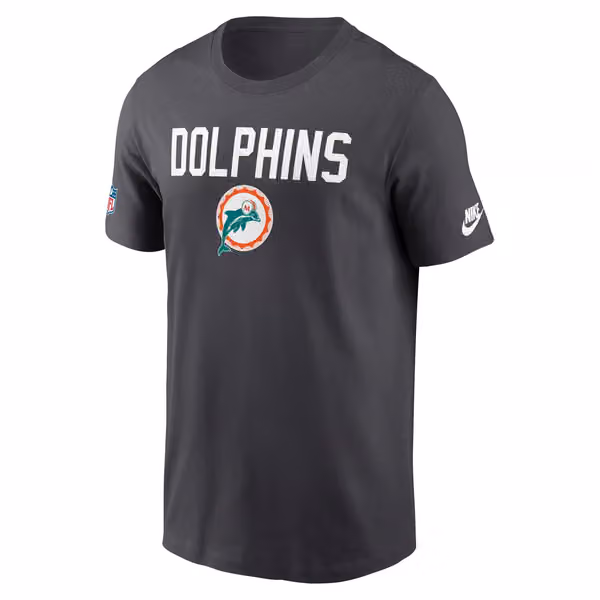 Miami Dolphins 2025 NFL Sideline Throwback Dri-Fit Performance T-Shirt Anthracite view 1