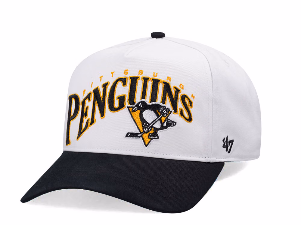 47Brand Pittsburgh Penguins White Wave Hitch Snapback Hat front