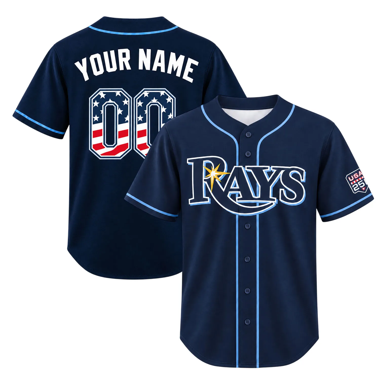 Custom Tampa Bay Rays Home Jersey Navy Bold Style