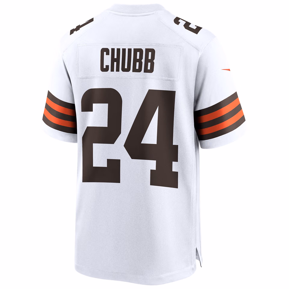 Nick Chubb #24 Cleveland Browns Nike Game NFL Football Jersey White view 3