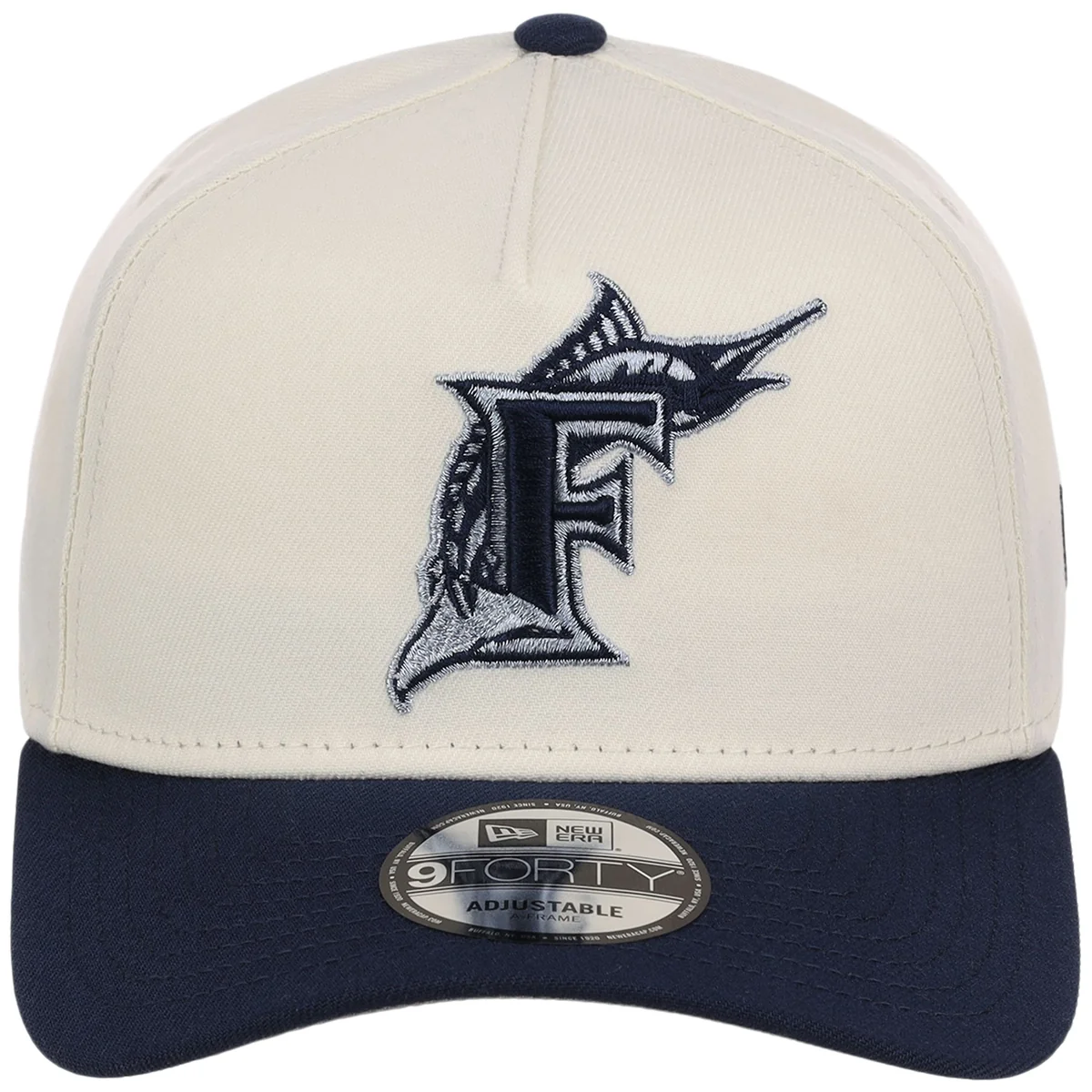 Miami Marlins MLB Chrome x Navy FASHION CORE New Era 9FORTY A-Frame detail view