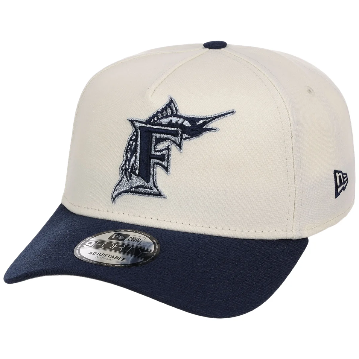 Miami Marlins MLB Chrome x Navy FASHION CORE New Era 9FORTY A-Frame detail view