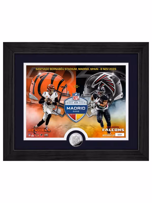2026 NFL Madrid Game Bengals vs Falcons Silver Coin Framed NFL Photo view 1