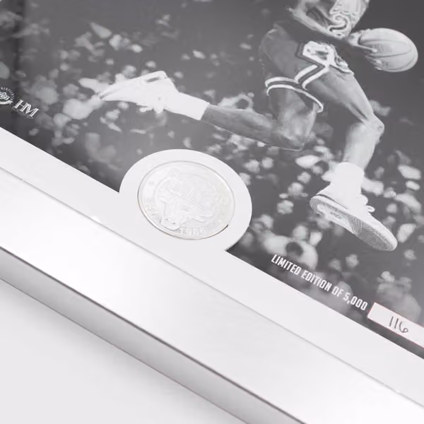 Michael Jordan Chicago Bulls Reverse Dunk Silver Coin Framed NBA Photo view 2