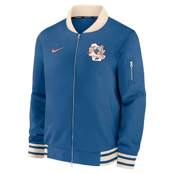 Milwaukee Brewers City Connect 2026 MLB Authentic Dugout Bomber Jacket Blue view 2
