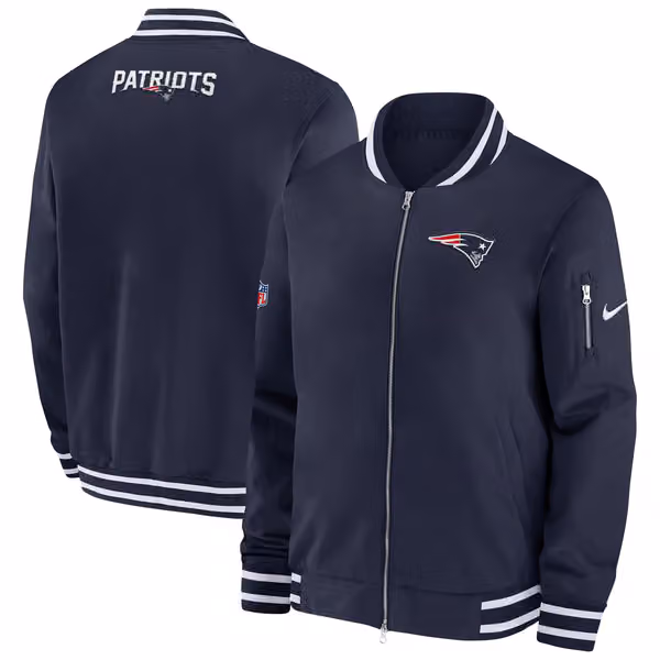 New England Patriots NFL Sideline Nike Coach Bomber Jacket view 1