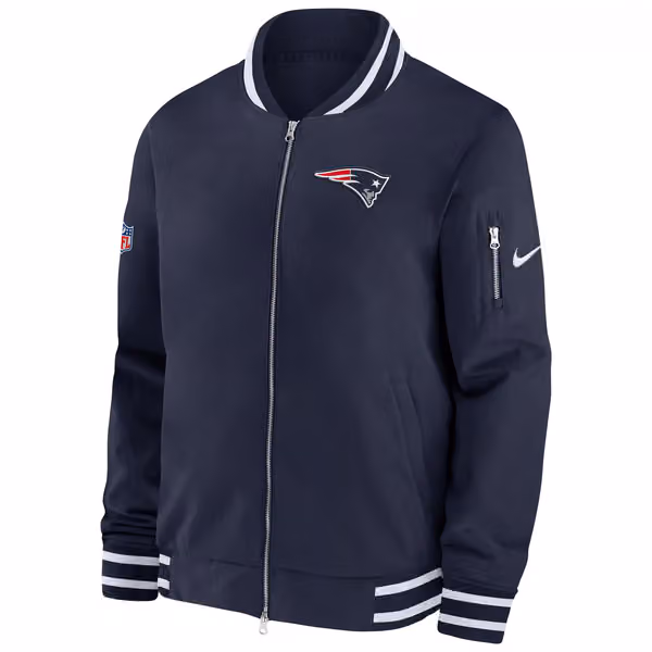 New England Patriots NFL Sideline Nike Coach Bomber Jacket view 2