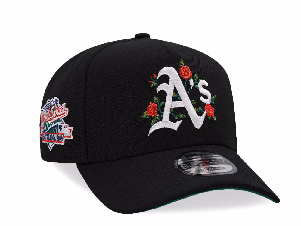 New Era Oakland Athletics World Series 1989 Black Flowers 9Forty A Frame Snapback Hat front