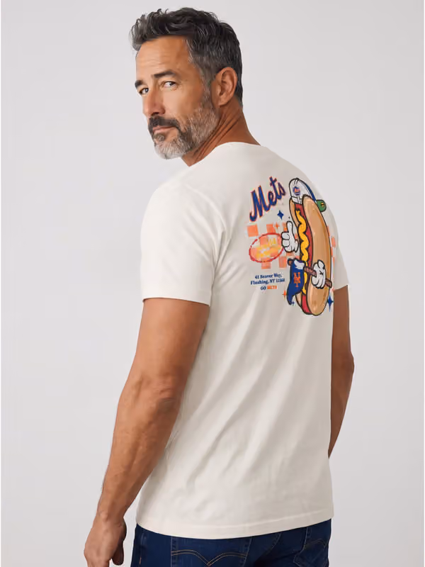 New York Mets Ballpark Hot Dog Oversized MLB T-Shirt Cream view 1