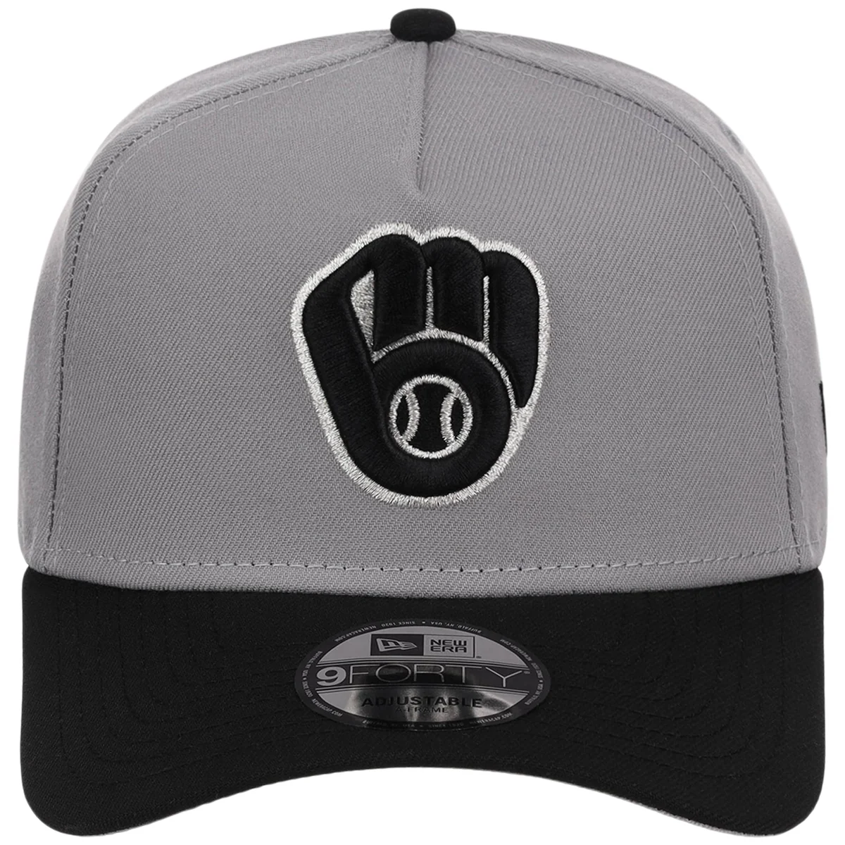 Milwaukee Brewers MLB Gray x Black FASHION CORE New Era 9FORTY A-Frame detail view