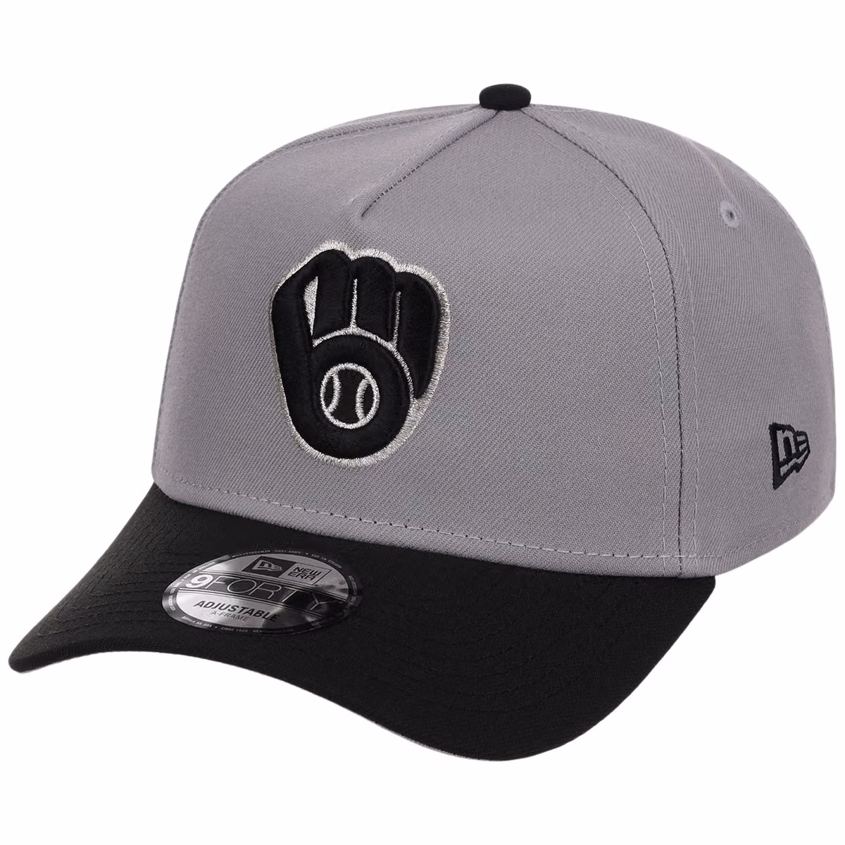 Milwaukee Brewers MLB Gray x Black FASHION CORE New Era 9FORTY A-Frame detail view