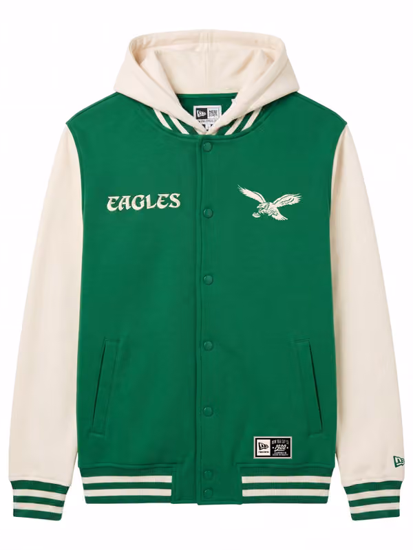 Philadelphia Eagles Letterman Hooded NFL Jacket Green view 1
