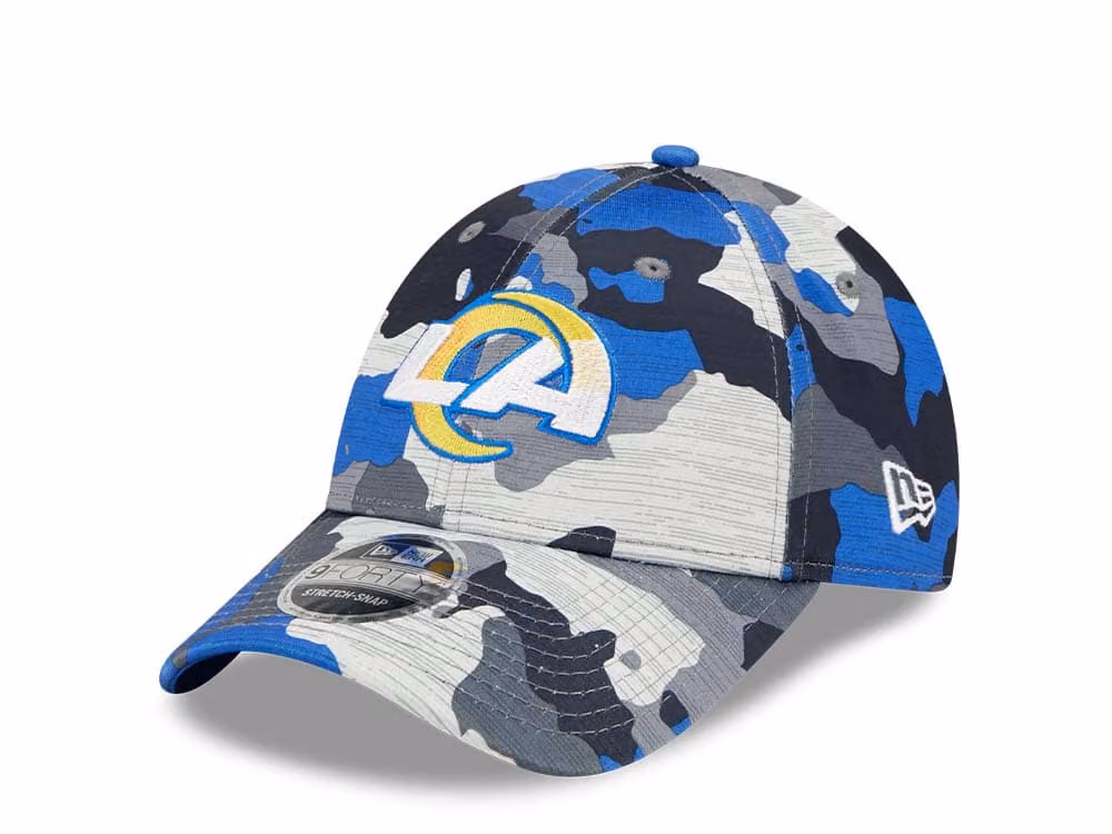New Era Los Angeles Rams NFL Training Camp 22 Camo 9Forty Stretch Snapback Hat front
