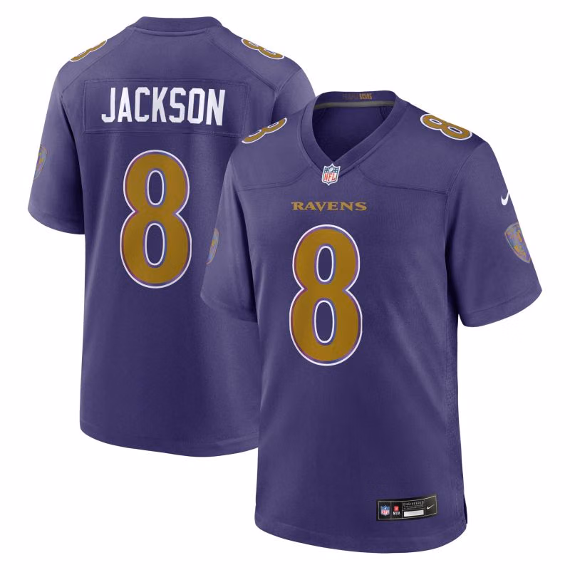 Lamar Jackson #8 Baltimore Ravens 2026 Game NFL Jersey Alternate Purple view 1