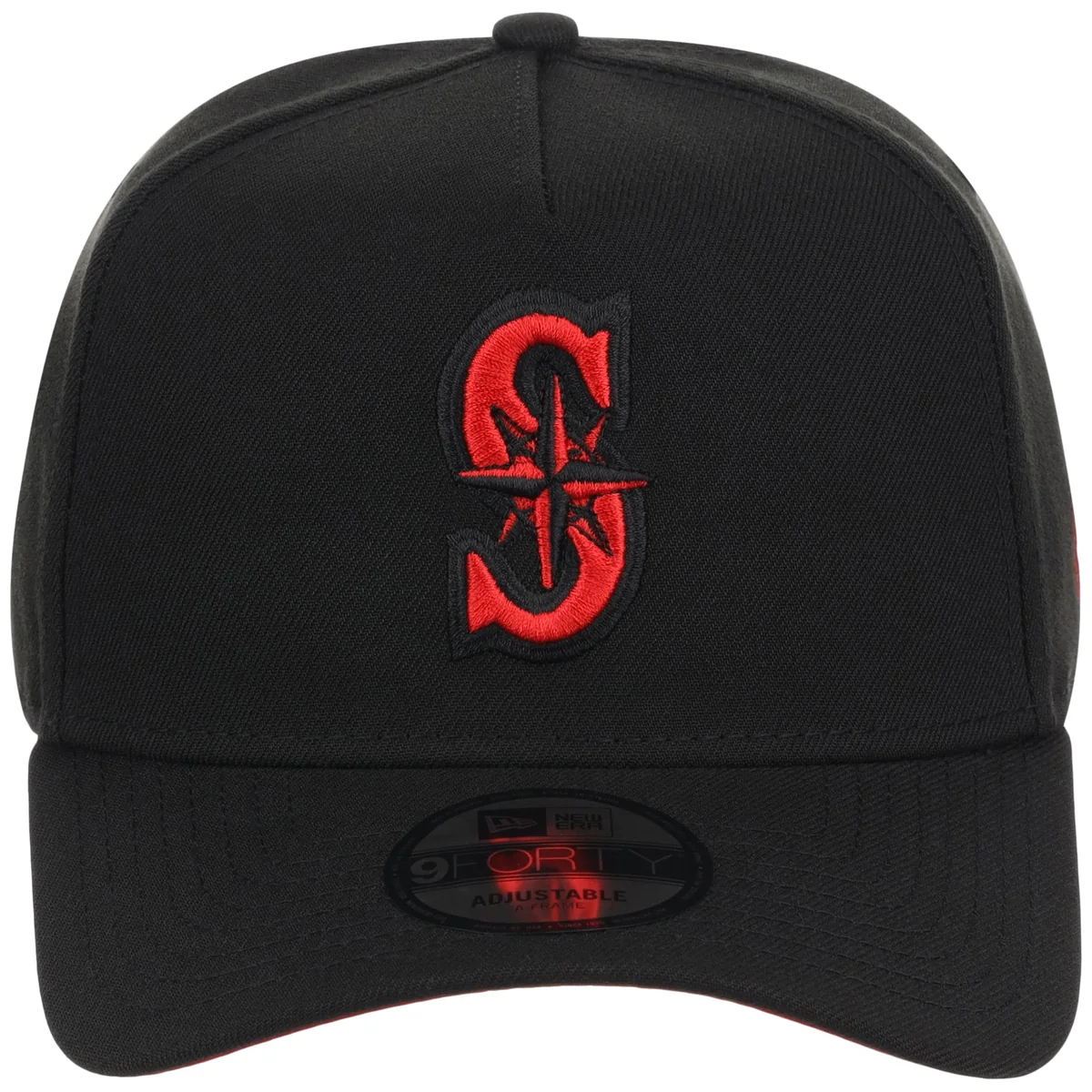 Seattle Mariners MLB Black x Red FASHION CORE New Era 9FORTY A-Frame detail view