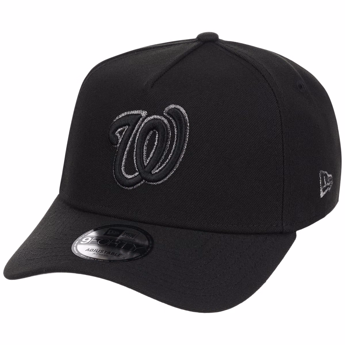 Washington Nationals MLB Black x Pewter FASHION CORE New Era 9FORTY A-Frame detail view