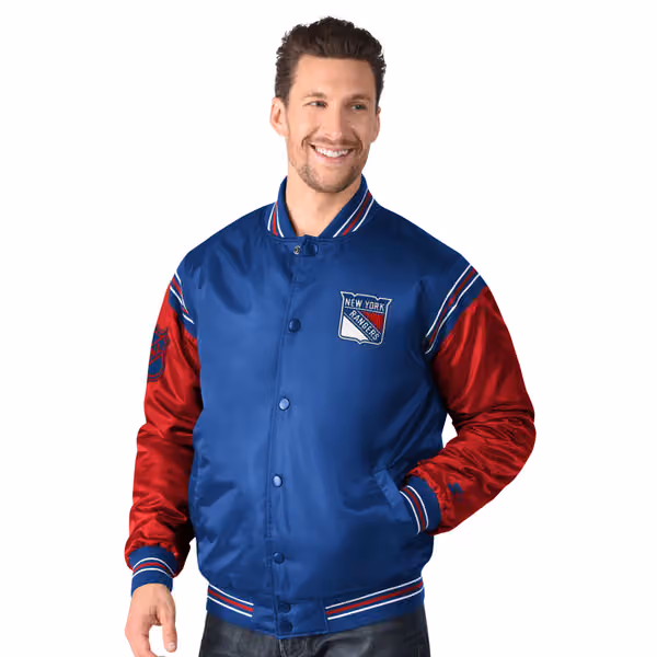 New York Rangers Enforcer NHL Varsity Satin Jacket view 1