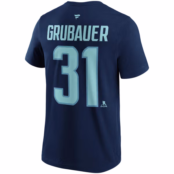 Philipp Grubauer #31 Seattle Kraken Player NHL T-Shirt Navy view 3