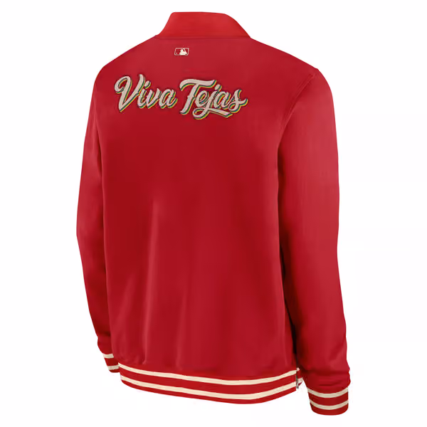 Texas Rangers City Connect 2026 MLB Authentic Dugout Bomber Jacket Red view 3