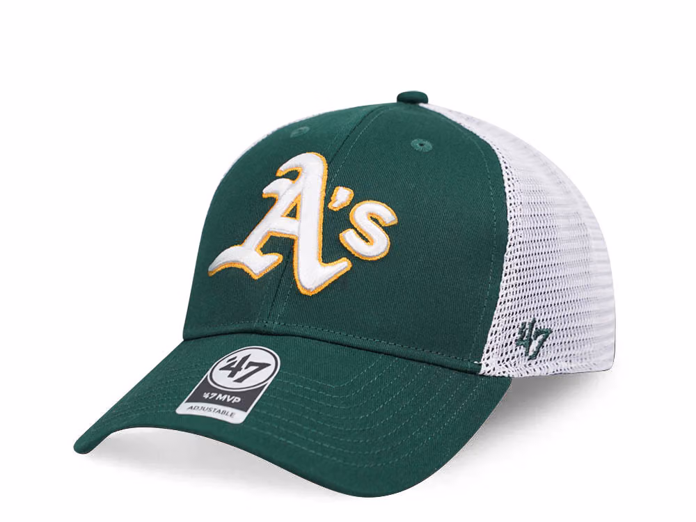 47Brand Oakland Athletics Dark Green Branson MVP Trucker Snapback Hat front