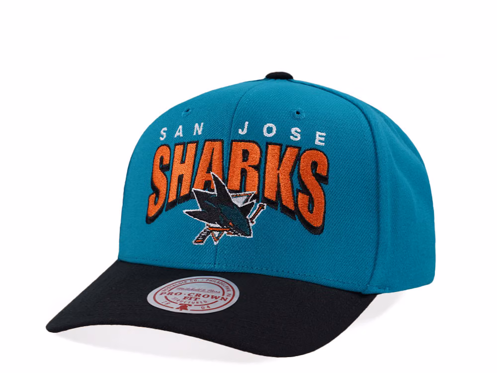 Mitchell & Ness San Jose Sharks Pro Crown Fit Blue Snapback Hat front