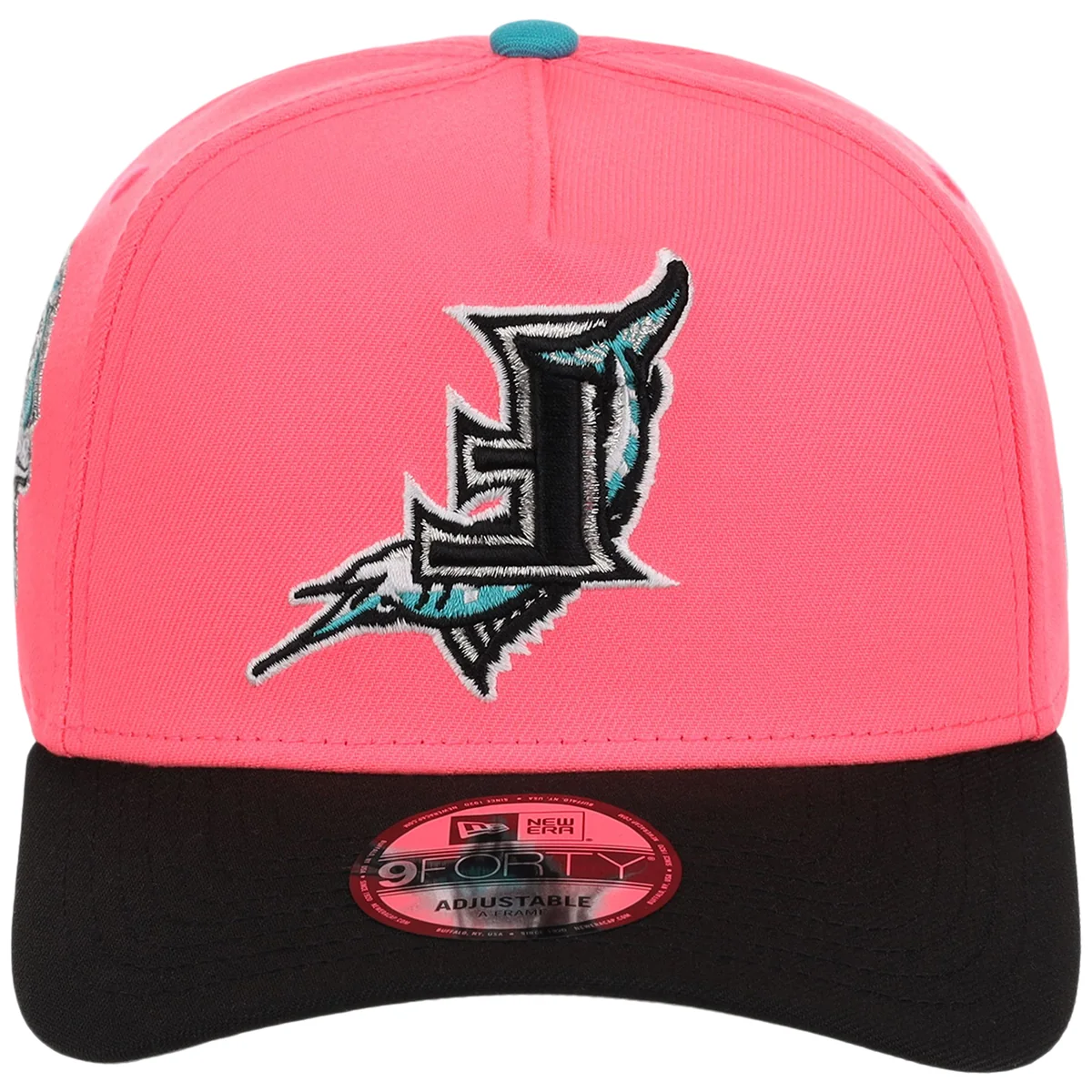 Florida Marlins MLB Flipmode 2.0 New Era 9FORTY A-Frame (Pink/Black/Gray) detail view