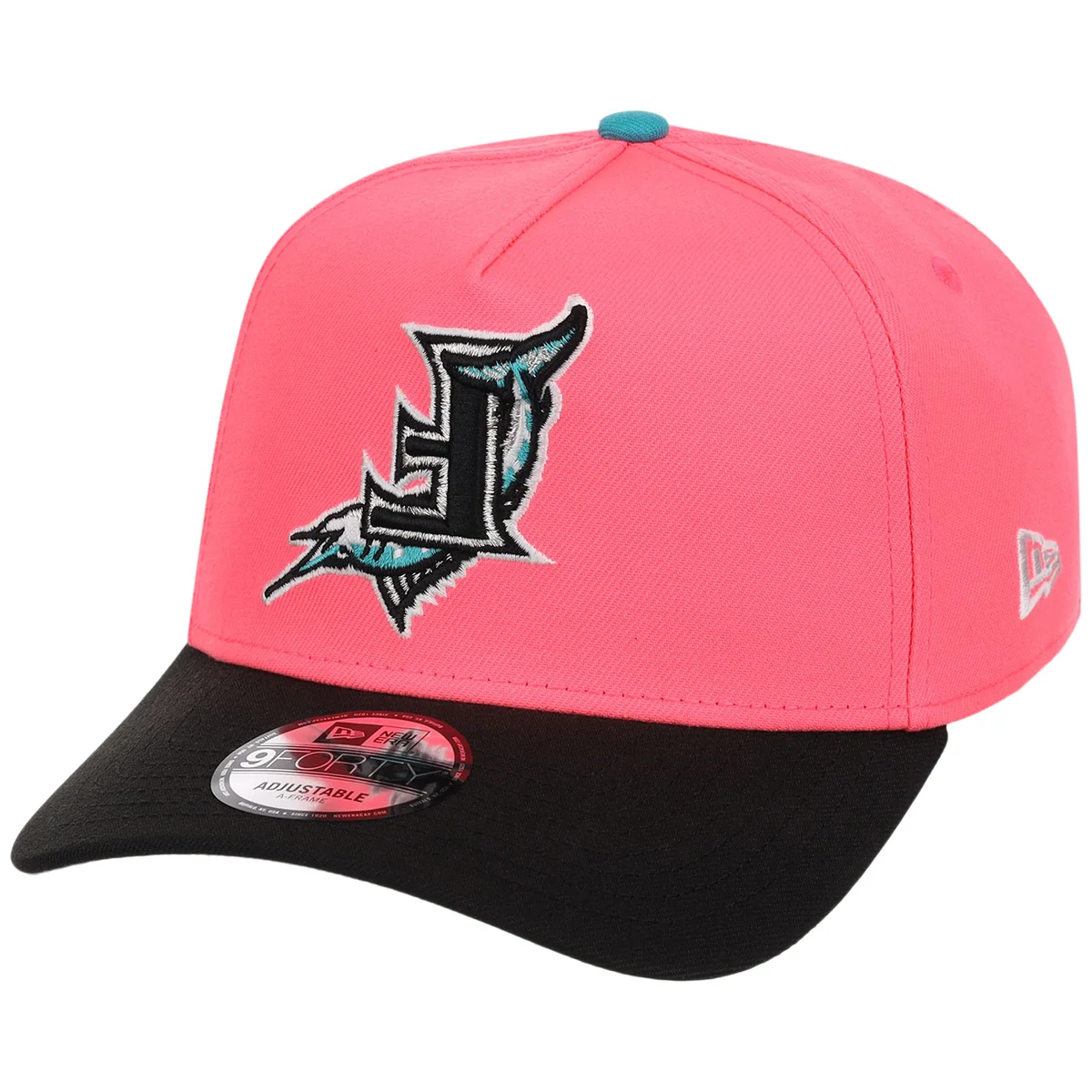 Florida Marlins MLB Flipmode 2.0 New Era 9FORTY A-Frame (Pink/Black/Gray) detail view