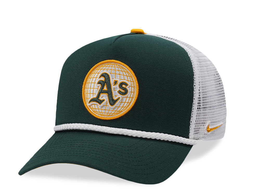 Nike Oakland Athletics Primetime Dri-Fit Rise Green Edition Trucker Snapback Hat front