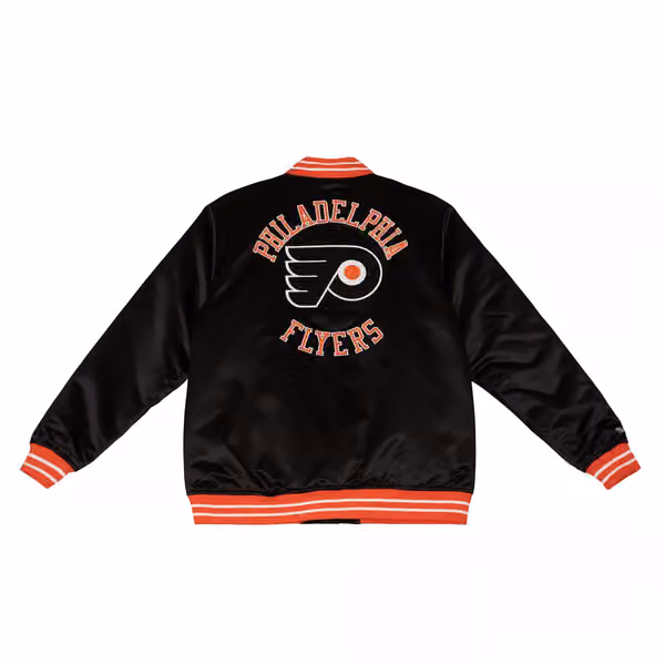 Philadelphia Flyers Heavyweight Satin Mitchell & Ness NHL Jacket Black view 2