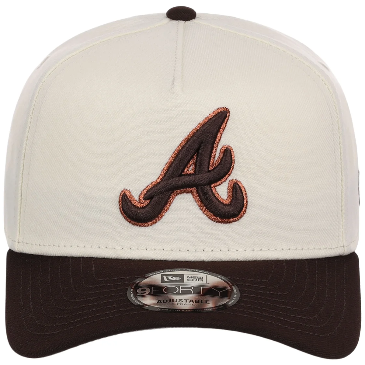 Atlanta Braves MLB Chrome x Burnt Wood FASHION CORE New Era 9FORTY A-Frame detail view