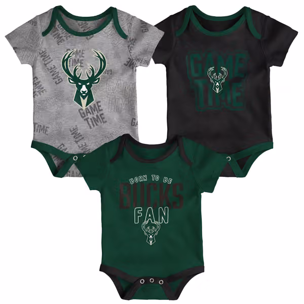 Milwaukee Bucks Game Time NBA Baby Bodysuit Set (3-Piece) view 1