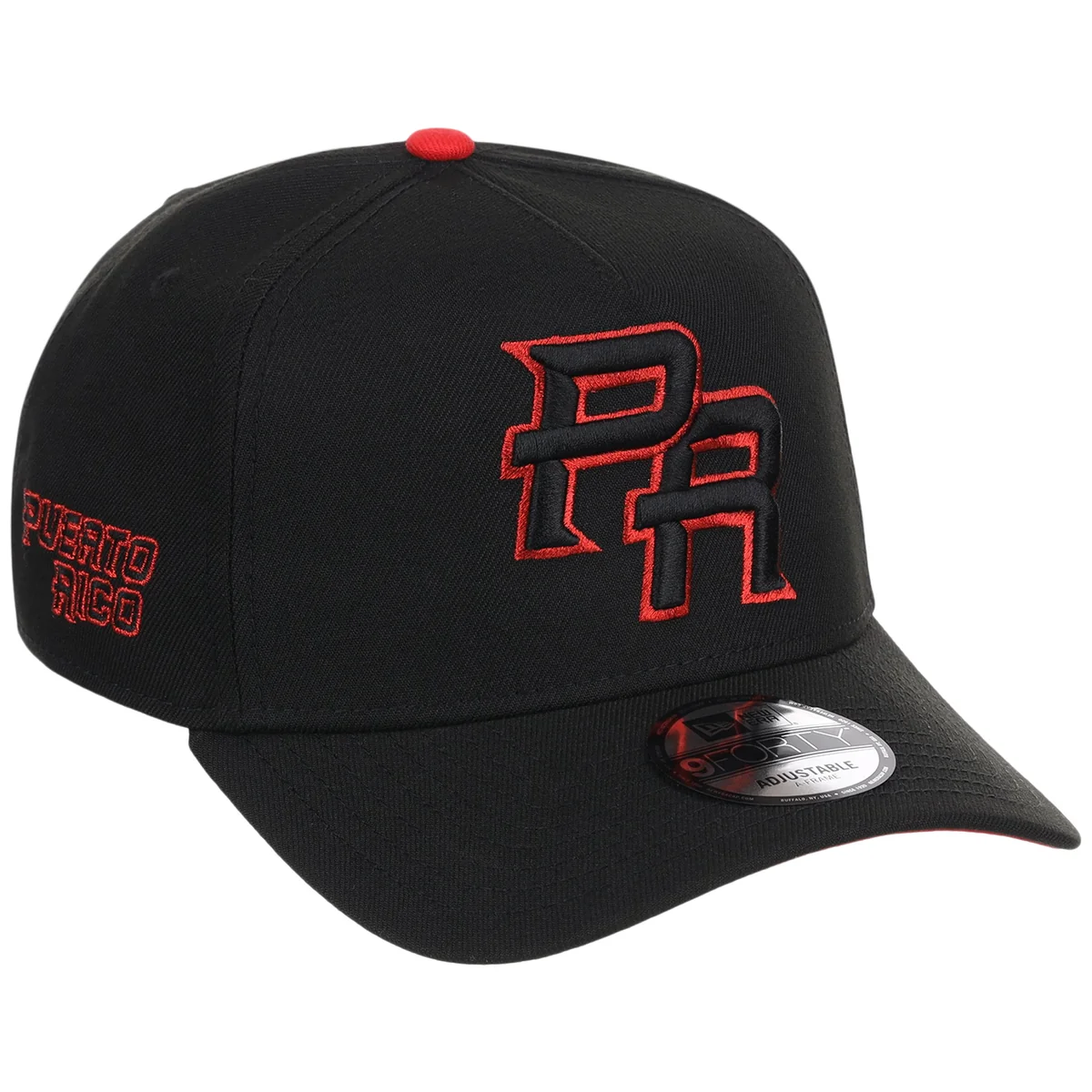 Puerto Rico Crown the Country New Era 9FORTY (Black/Black) front view