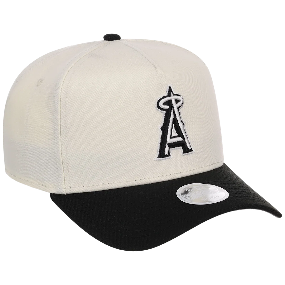 Los Angeles Angels Women's New Era 9FORTY Chrome x Black A-Frame front view