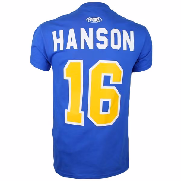 Slapshot Charlestown Chiefs Jack Hanson #16 Hockey T-Shirt Blue view 2
