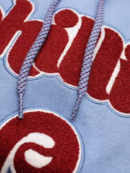 Philadelphia Phillies Felt Logo Throwback MLB Hoodie Blue view 3