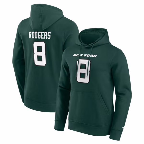 Aaron Rodgers #8 New York Jets Player NFL Hoodie Green view 1