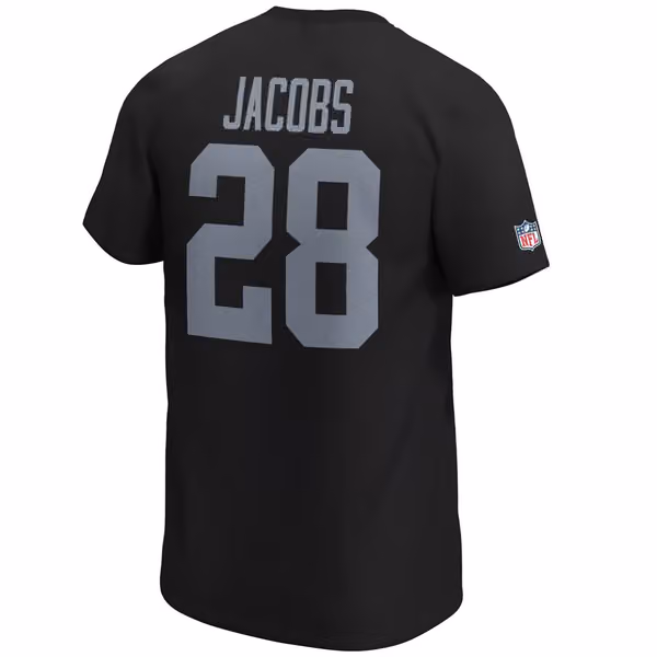 Josh Jacobs #28 Las Vegas Raiders Fanatics Player NFL T-Shirt Black view 3
