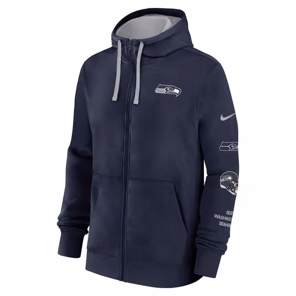 Seattle Seahawks Full-Zip Nike Club Fleece Hoodie Navy view 2